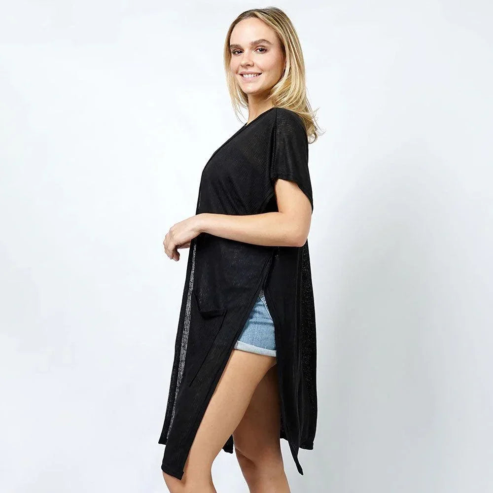 Black Ribbed Jersey Vest Poncho With Pocket - Jewelry Store by Erik Rayo