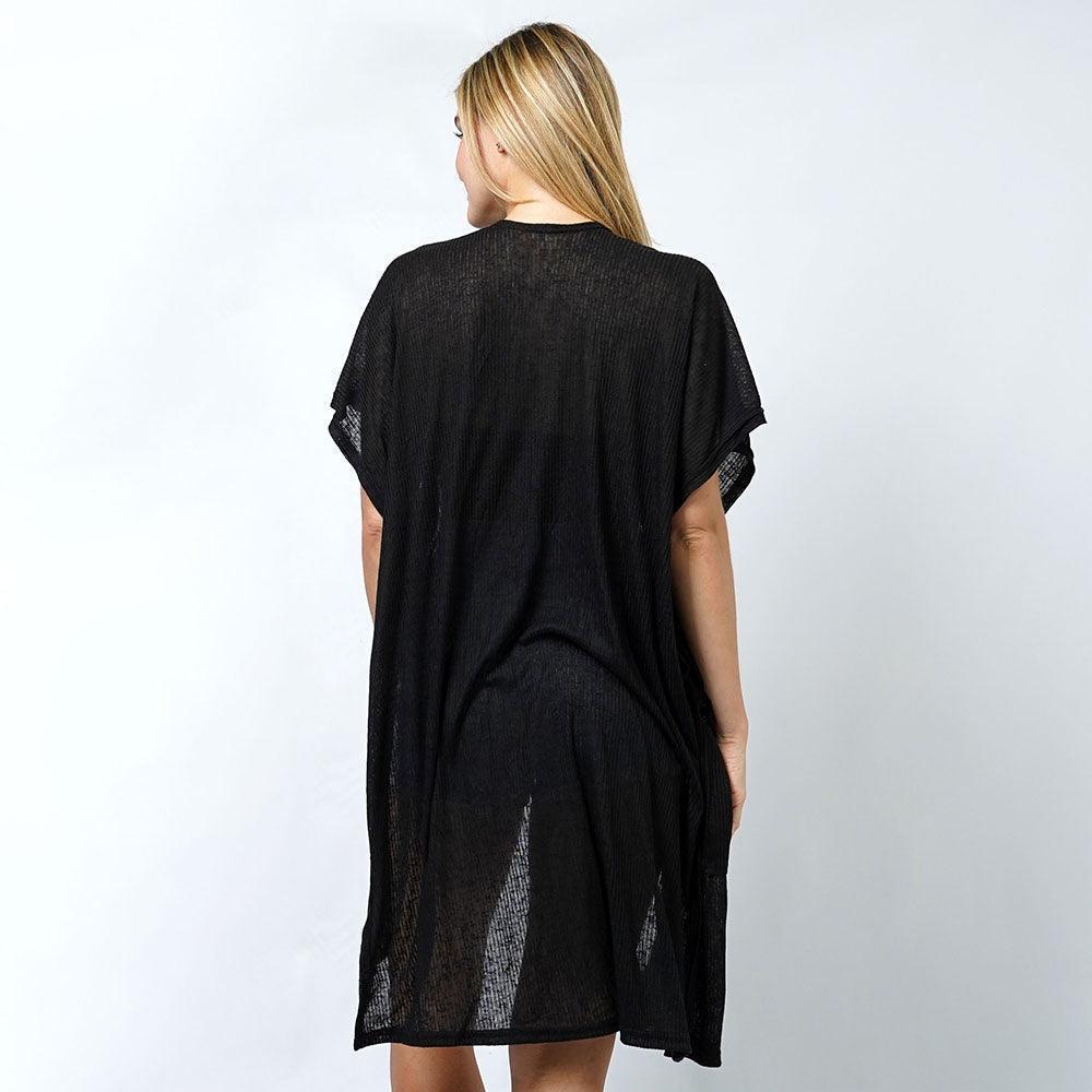 Black Ribbed Jersey Vest Poncho With Pocket - Jewelry Store by Erik Rayo