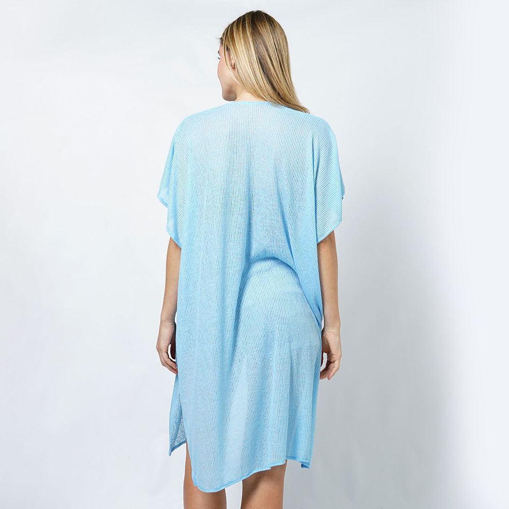 Blue Ribbed Jersey Vest Poncho With Pocket - Jewelry Store by Erik Rayo
