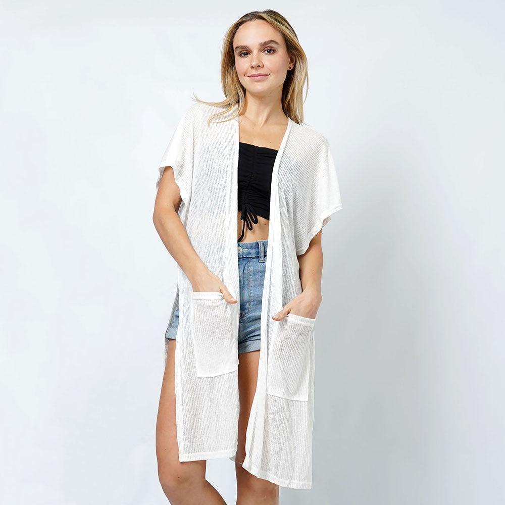 White Ribbed Jersey Vest Poncho With Pocket - Jewelry Store by Erik Rayo