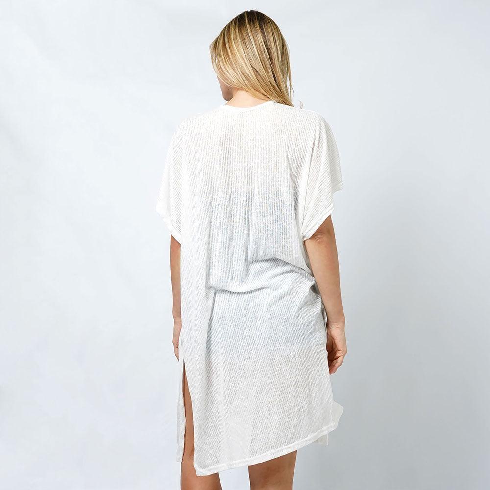 White Ribbed Jersey Vest Poncho With Pocket - Jewelry Store by Erik Rayo