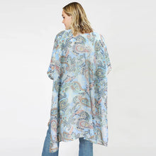 Load image into Gallery viewer, Blue Paisley Patterned Cover Up Kimono Poncho
