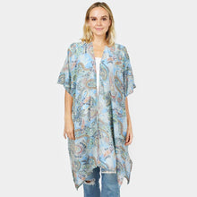 Load image into Gallery viewer, Blue Paisley Patterned Cover Up Kimono Poncho

