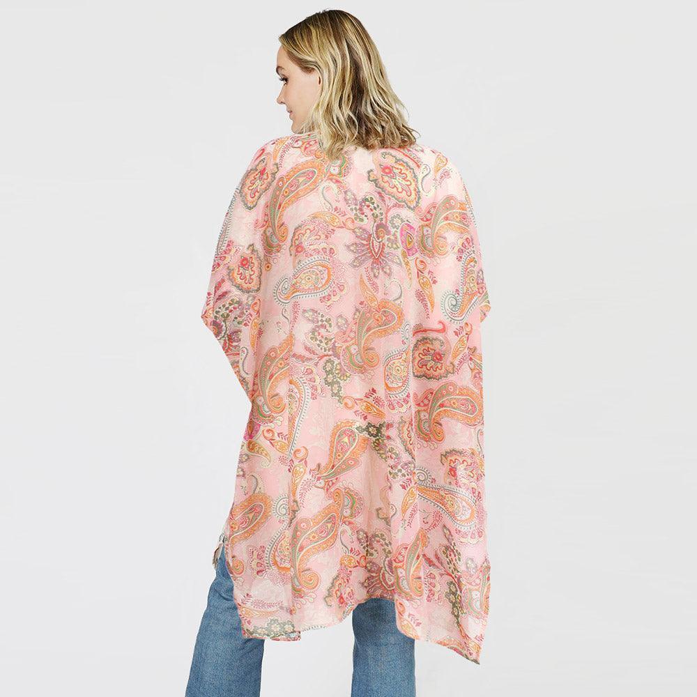 Pink Paisley Patterned Cover Up Kimono Poncho - Jewelry Store by Erik Rayo
