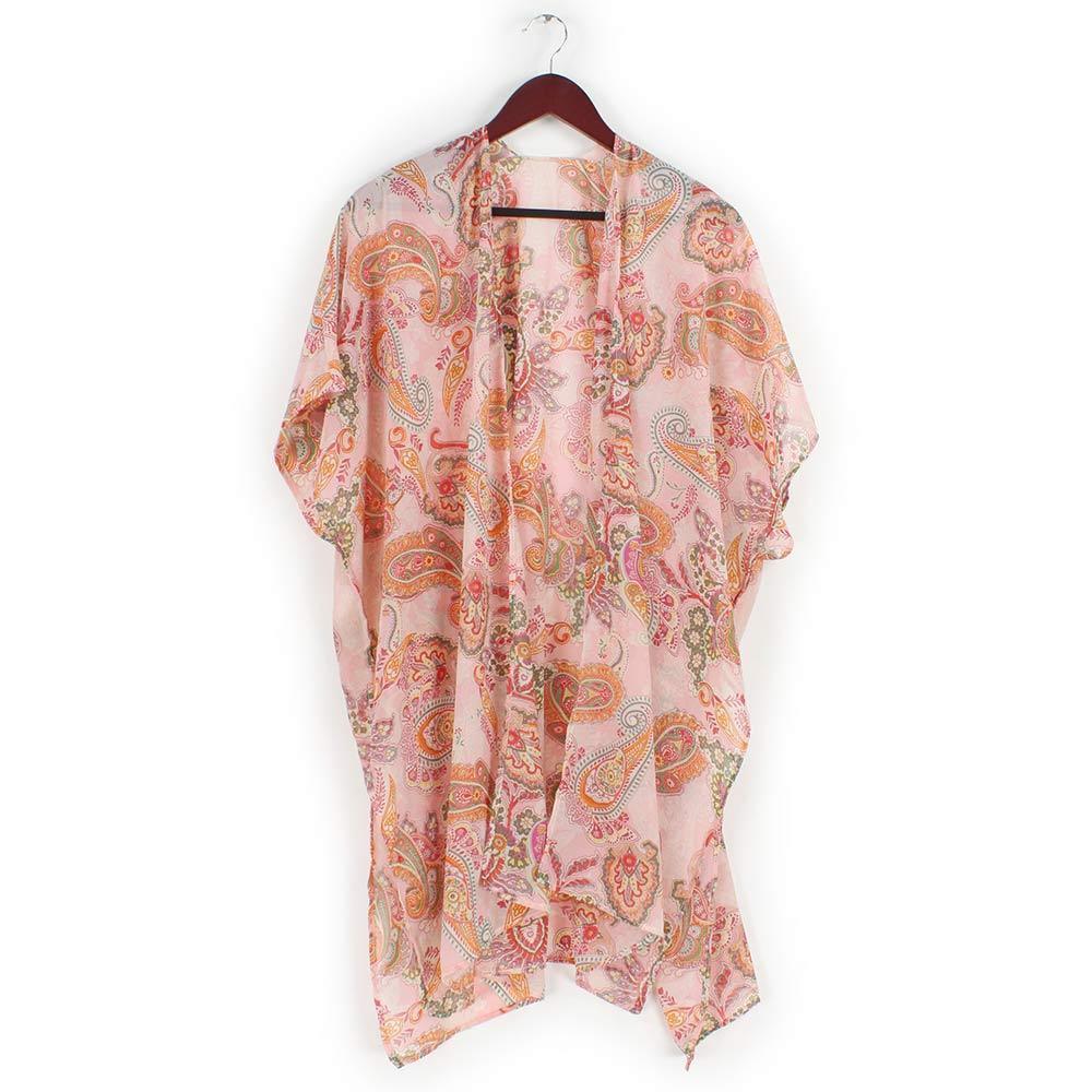 Pink Paisley Patterned Cover Up Kimono Poncho - Jewelry Store by Erik Rayo