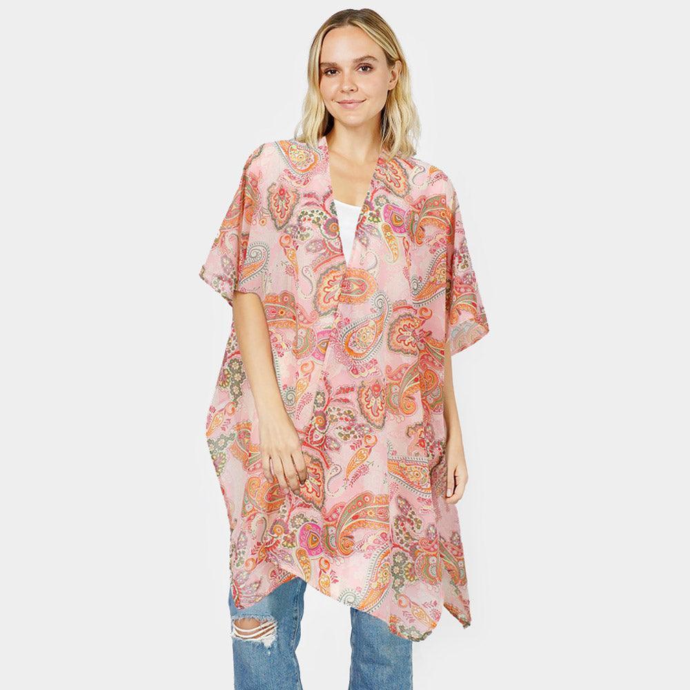 Pink Paisley Patterned Cover Up Kimono Poncho - Jewelry Store by Erik Rayo