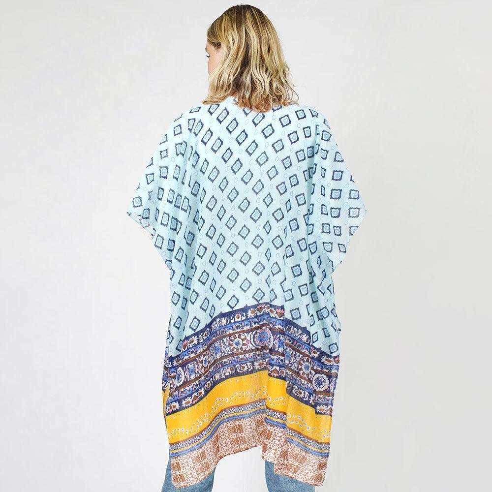 Blue Abstract Patterned Cover Up Kimono Poncho - Jewelry Store by Erik Rayo