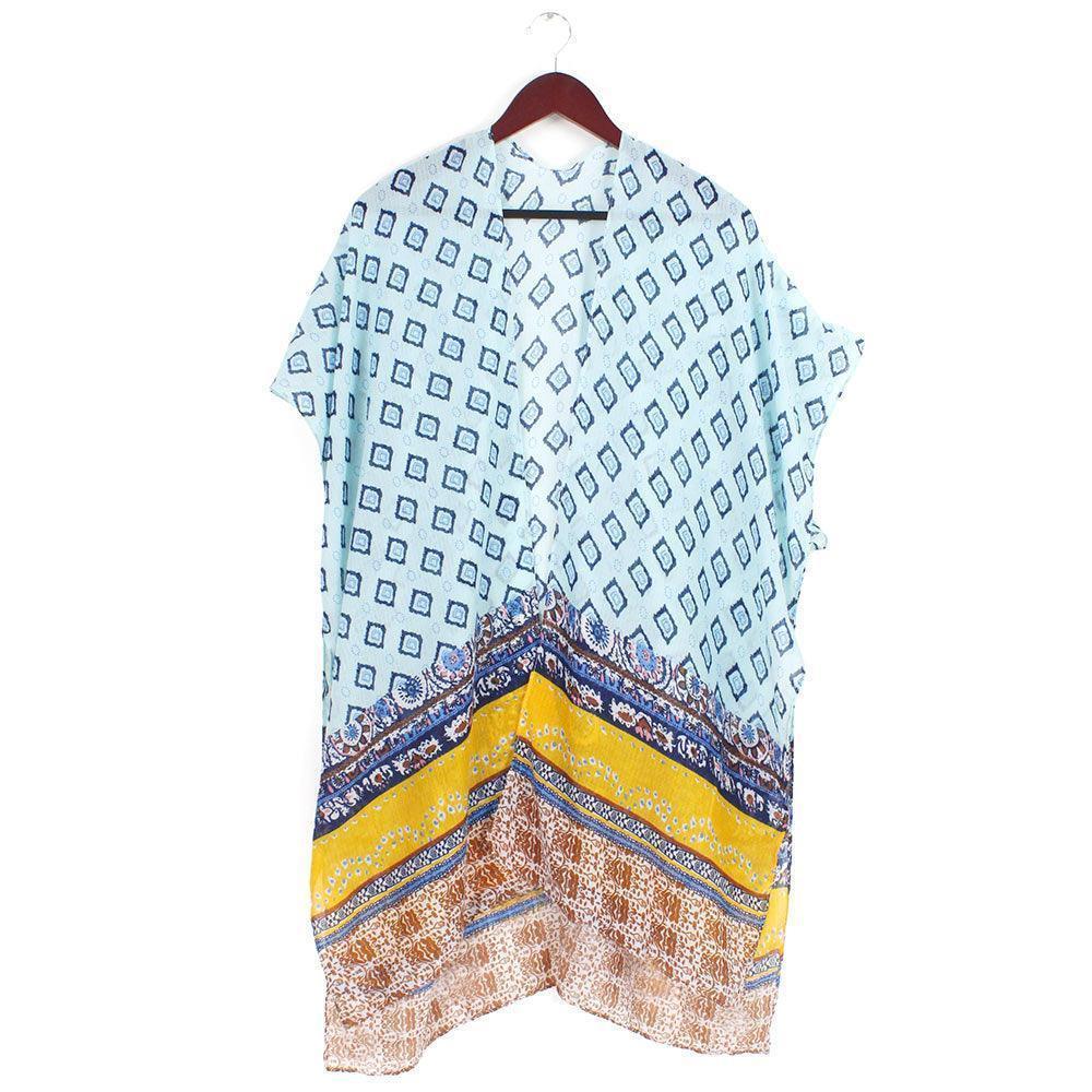 Blue Abstract Patterned Cover Up Kimono Poncho - Jewelry Store by Erik Rayo