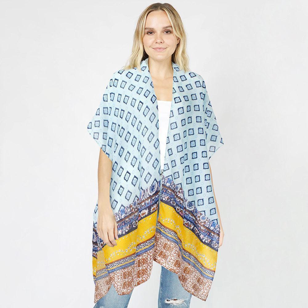 Blue Abstract Patterned Cover Up Kimono Poncho - Jewelry Store by Erik Rayo