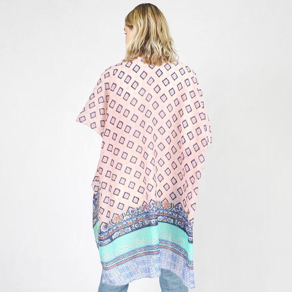 Pink Abstract Patterned Cover Up Kimono Poncho - Jewelry Store by Erik Rayo