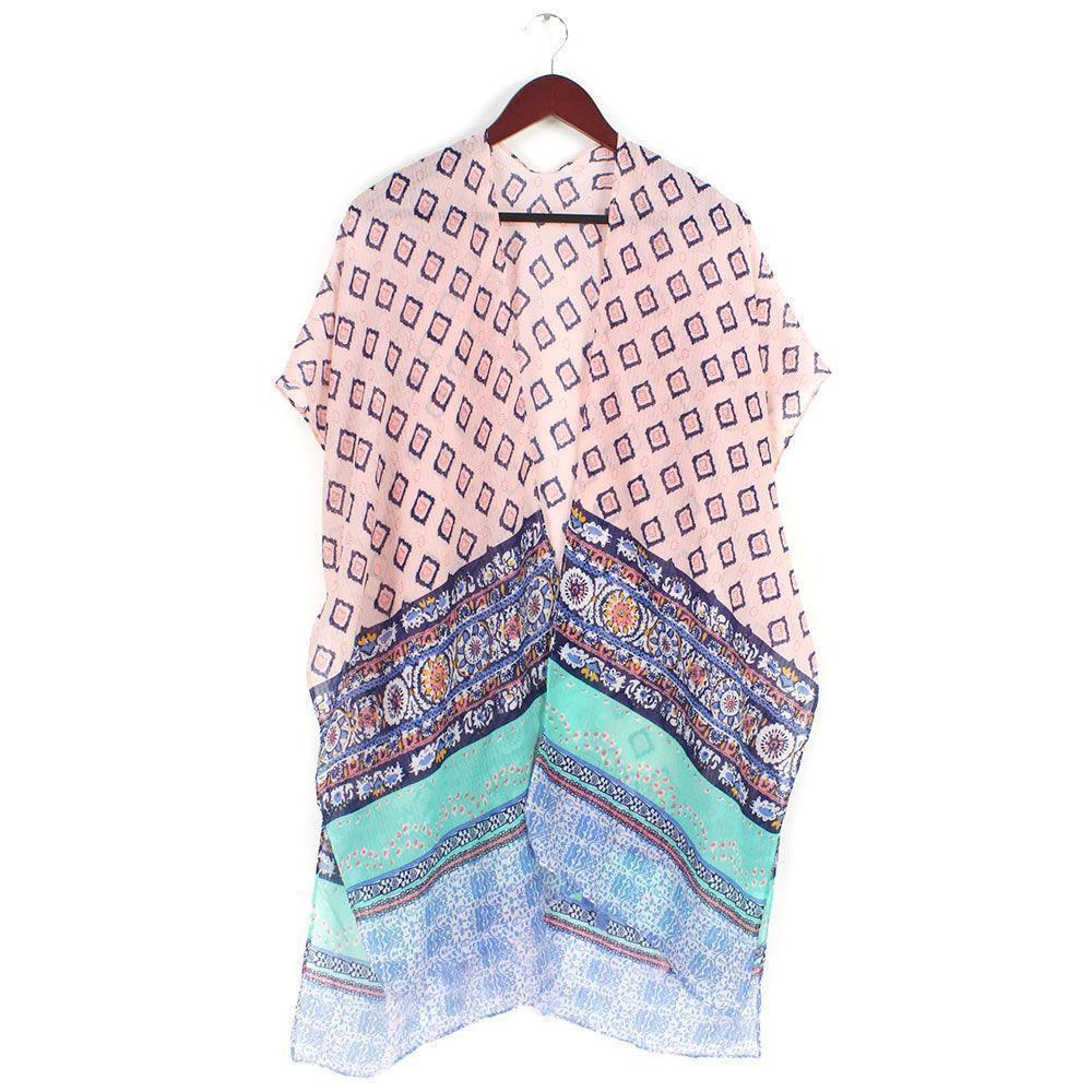 Pink Abstract Patterned Cover Up Kimono Poncho - Jewelry Store by Erik Rayo