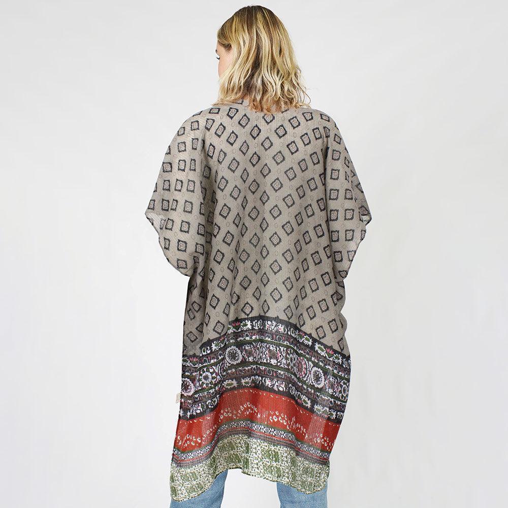 Taupe Abstract Patterned Cover Up Kimono Poncho - Jewelry Store by Erik Rayo