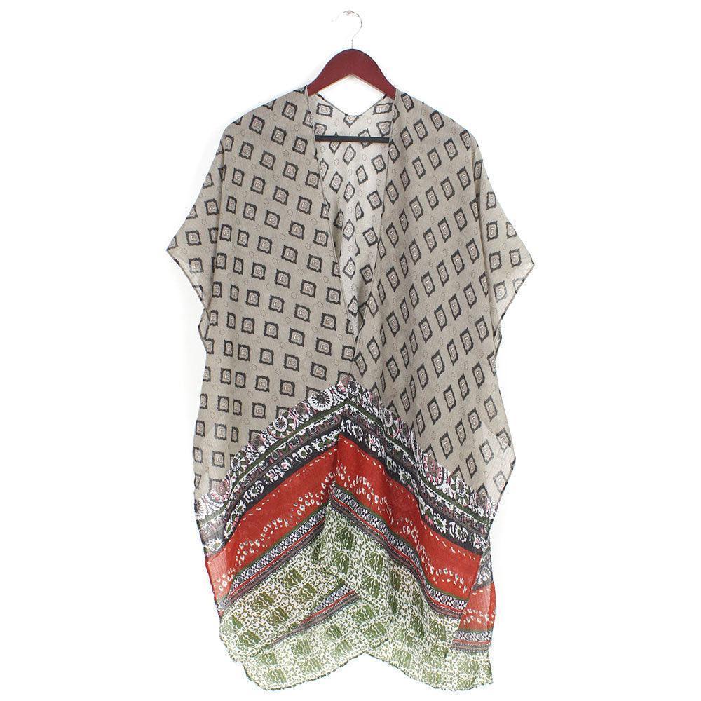 Taupe Abstract Patterned Cover Up Kimono Poncho - Jewelry Store by Erik Rayo