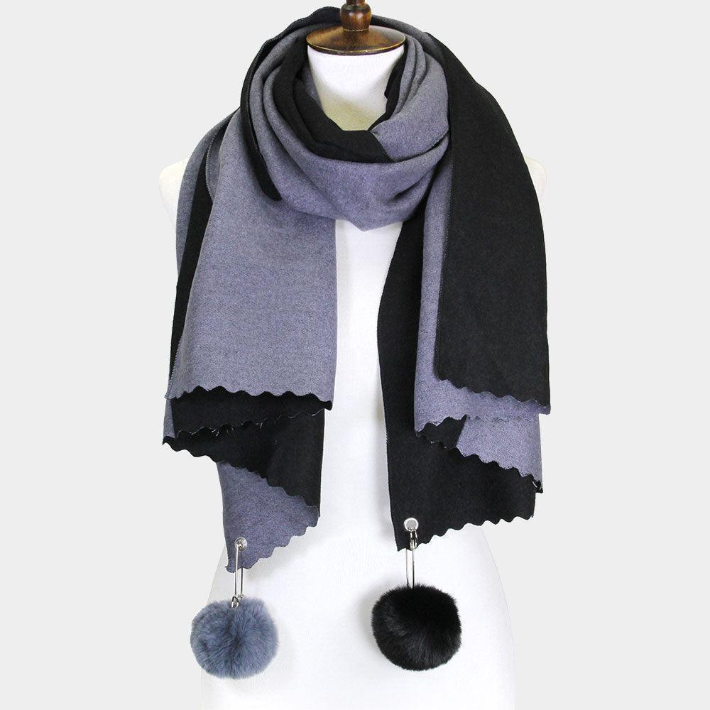 Black Cashmere Feel Two Side Pom Pom Scarf - Jewelry Store by Erik Rayo