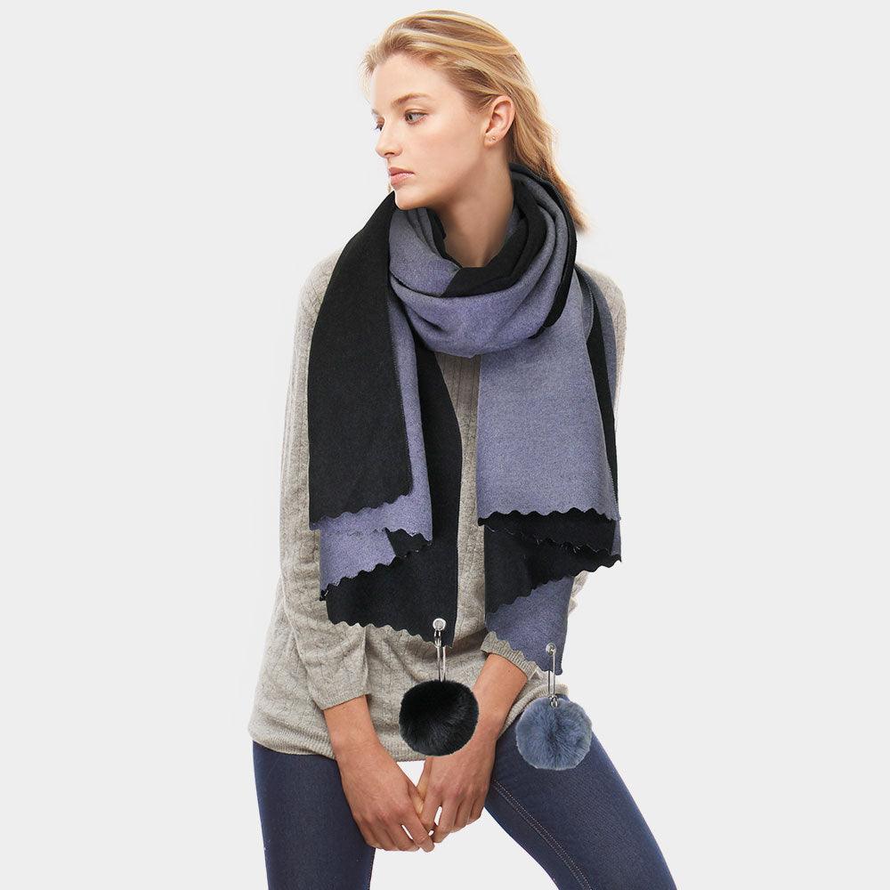 Black Cashmere Feel Two Side Pom Pom Scarf - Jewelry Store by Erik Rayo