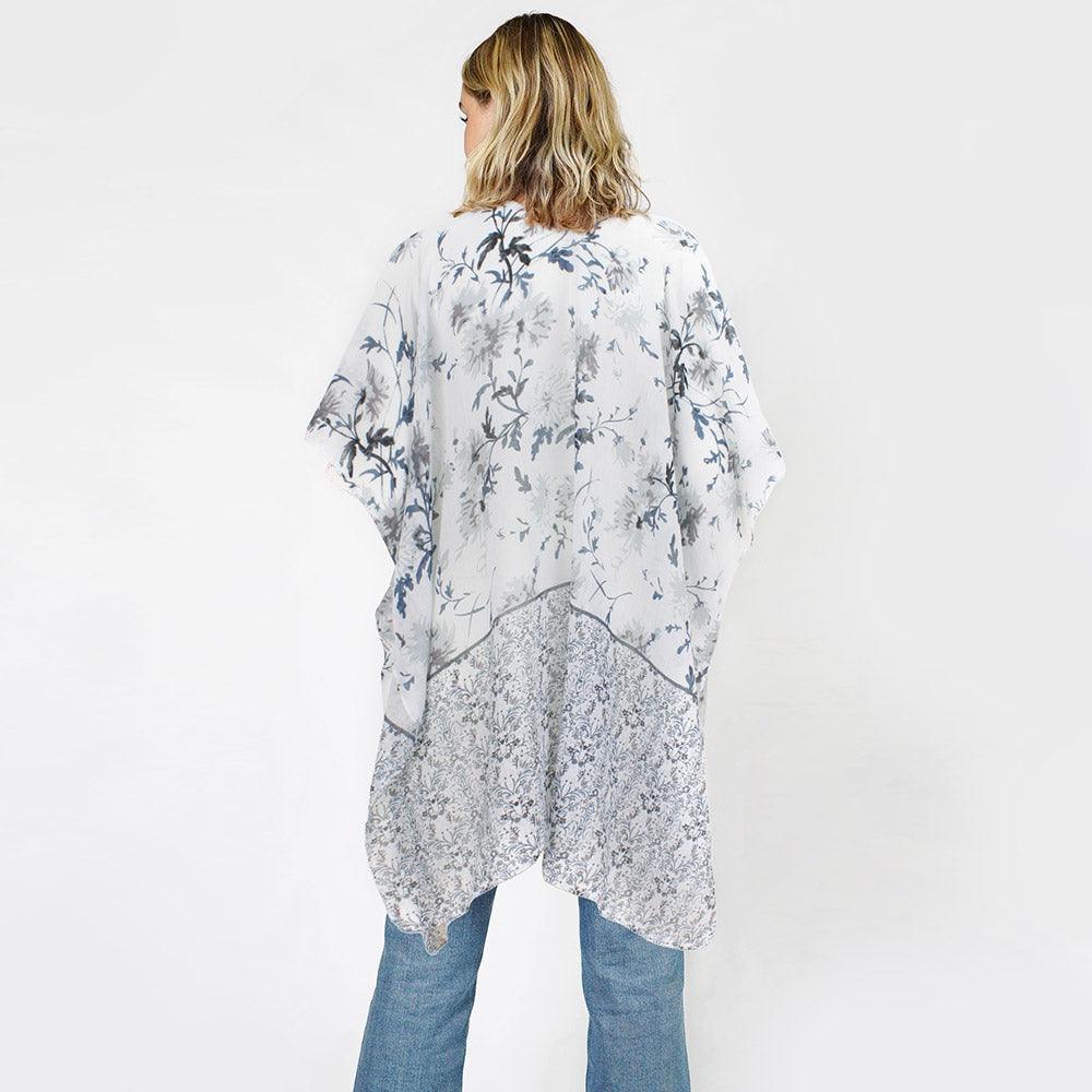 Black Flower Patterned Cover Up Kimono Poncho - Jewelry Store by Erik Rayo