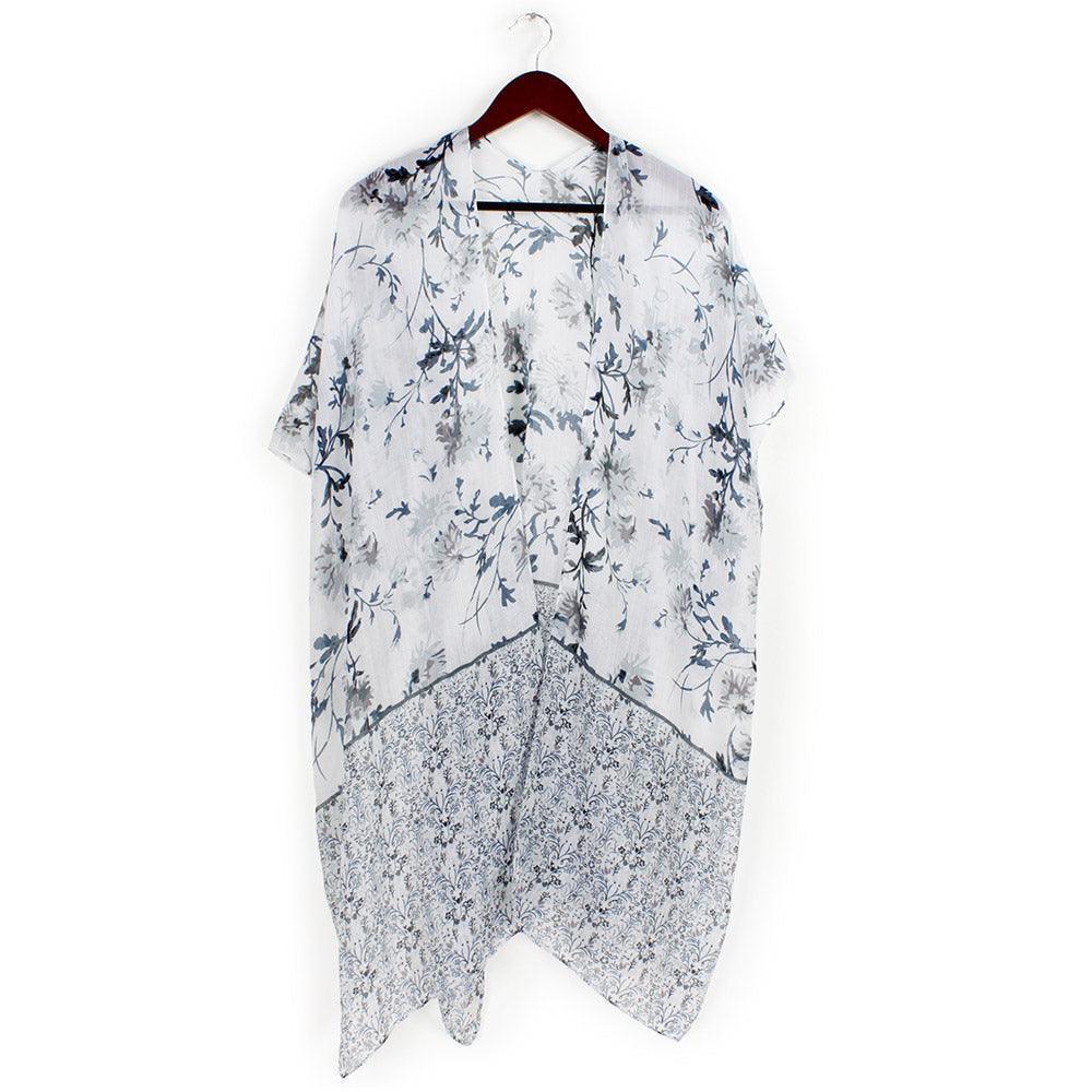 Black Flower Patterned Cover Up Kimono Poncho - Jewelry Store by Erik Rayo