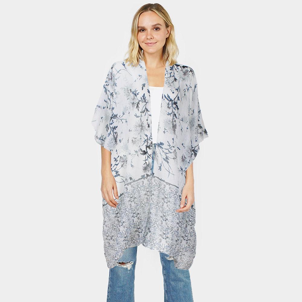 Black Flower Patterned Cover Up Kimono Poncho - Jewelry Store by Erik Rayo