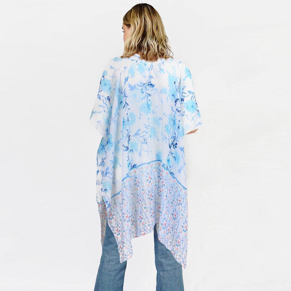 Blue Flower Patterned Cover Up Kimono Poncho - Jewelry Store by Erik Rayo