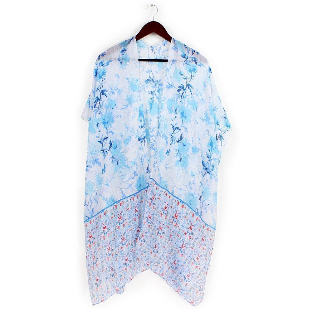 Blue Flower Patterned Cover Up Kimono Poncho - Jewelry Store by Erik Rayo