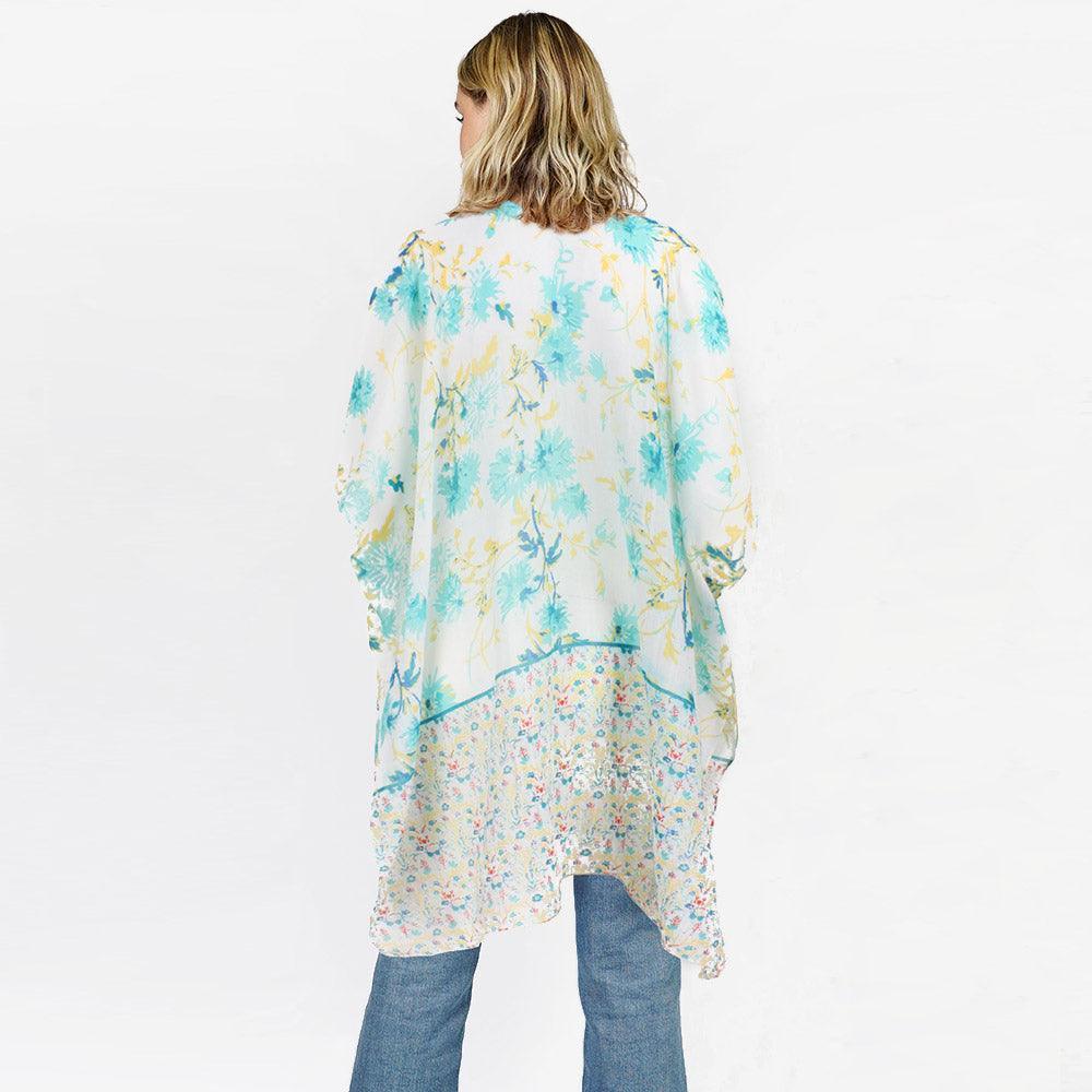 Mint Flower Patterned Cover Up Kimono Poncho - Jewelry Store by Erik Rayo