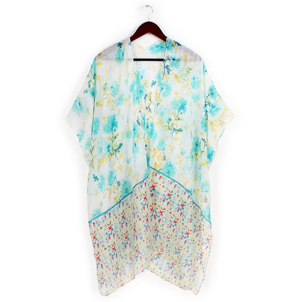 Mint Flower Patterned Cover Up Kimono Poncho - Jewelry Store by Erik Rayo