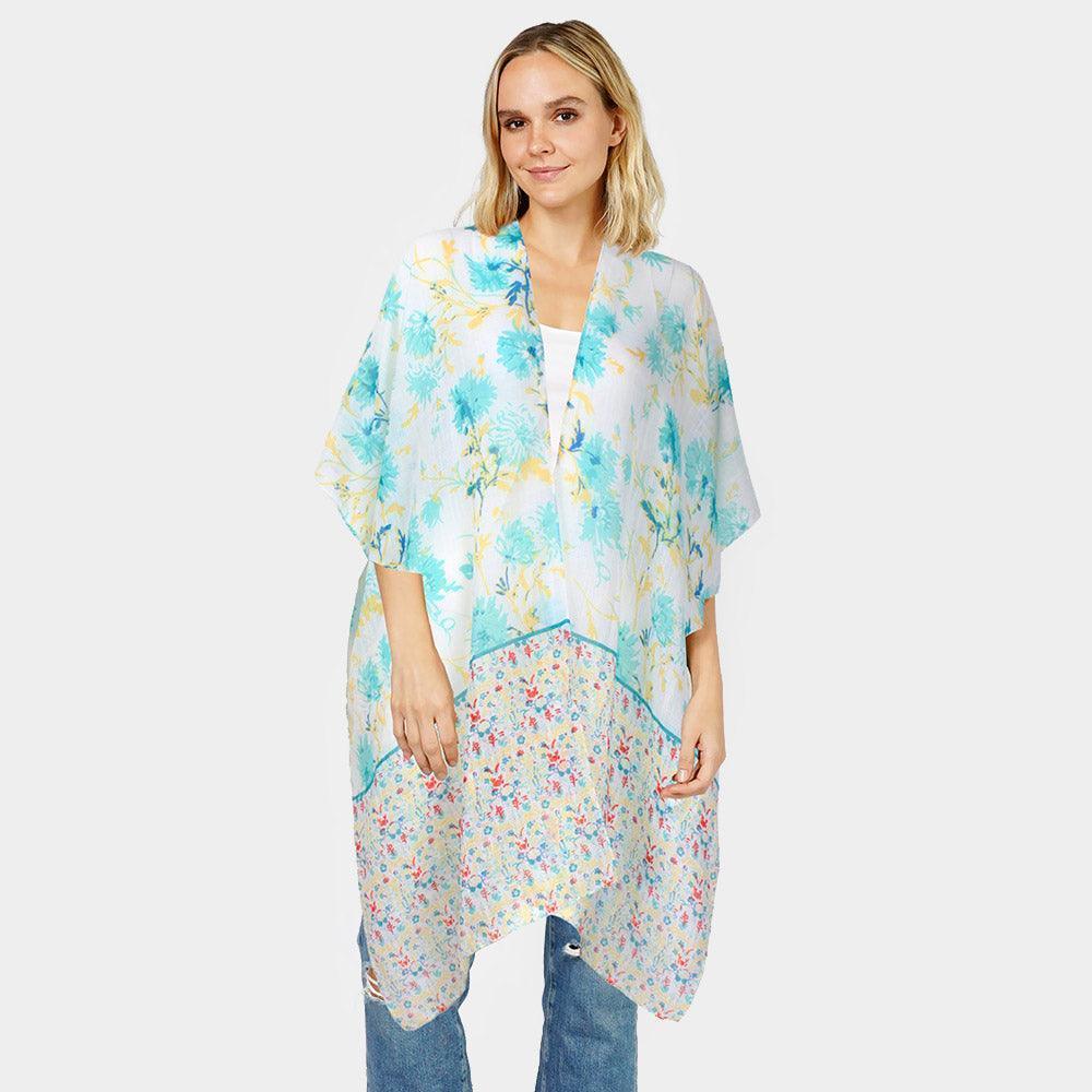 Mint Flower Patterned Cover Up Kimono Poncho - Jewelry Store by Erik Rayo
