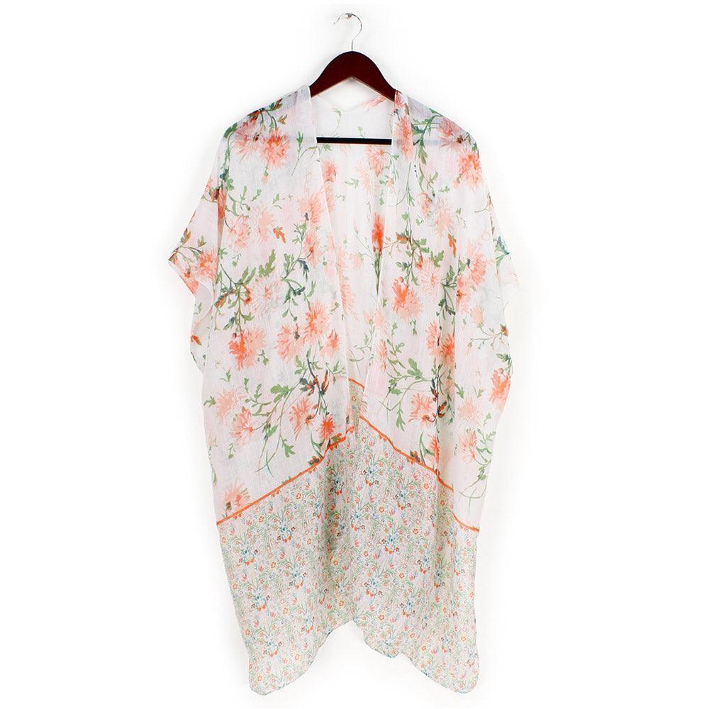 Peach Flower Patterned Cover Up Kimono Poncho - Jewelry Store by Erik Rayo