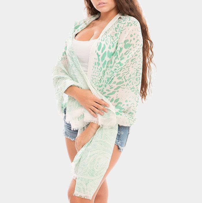 Mint Leopard & paisley print spring scarf - Jewelry Store by Erik Rayo