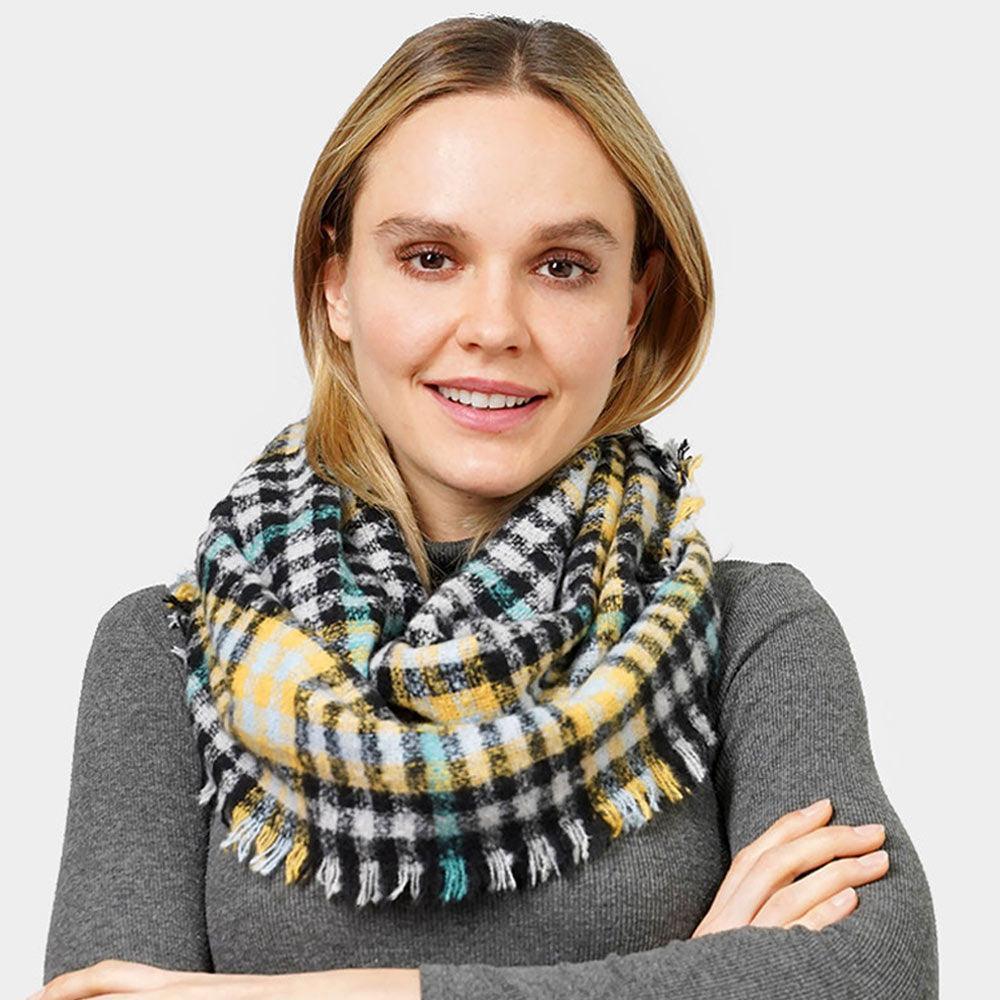 Black Plaid Check Patterned Infinity Scarf - Jewelry Store by Erik Rayo
