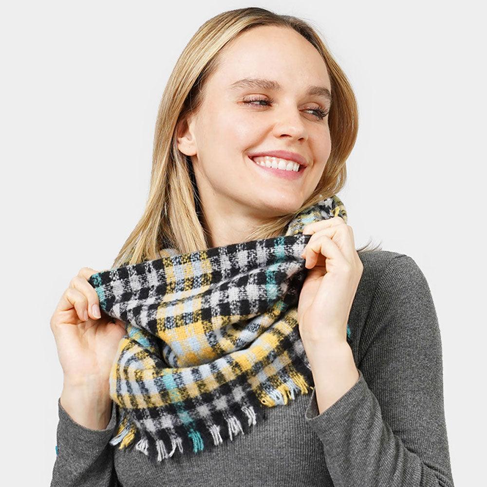 Black Plaid Check Patterned Infinity Scarf - Jewelry Store by Erik Rayo