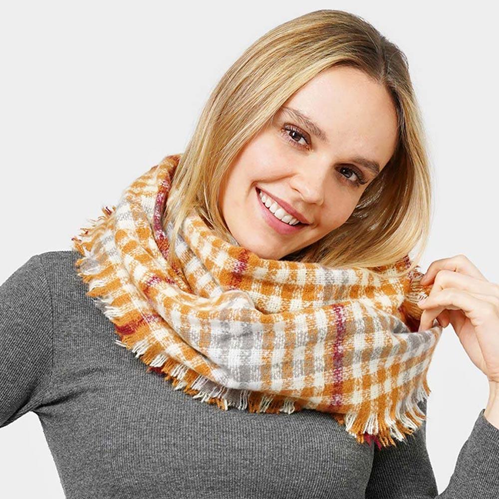 Mustard Plaid Check Patterned Infinity Scarf - Jewelry Store by Erik Rayo