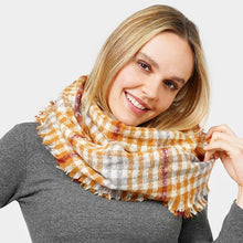 Load image into Gallery viewer, Mustard Plaid Check Patterned Infinity Scarf
