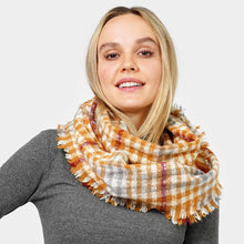 Load image into Gallery viewer, Mustard Plaid Check Patterned Infinity Scarf
