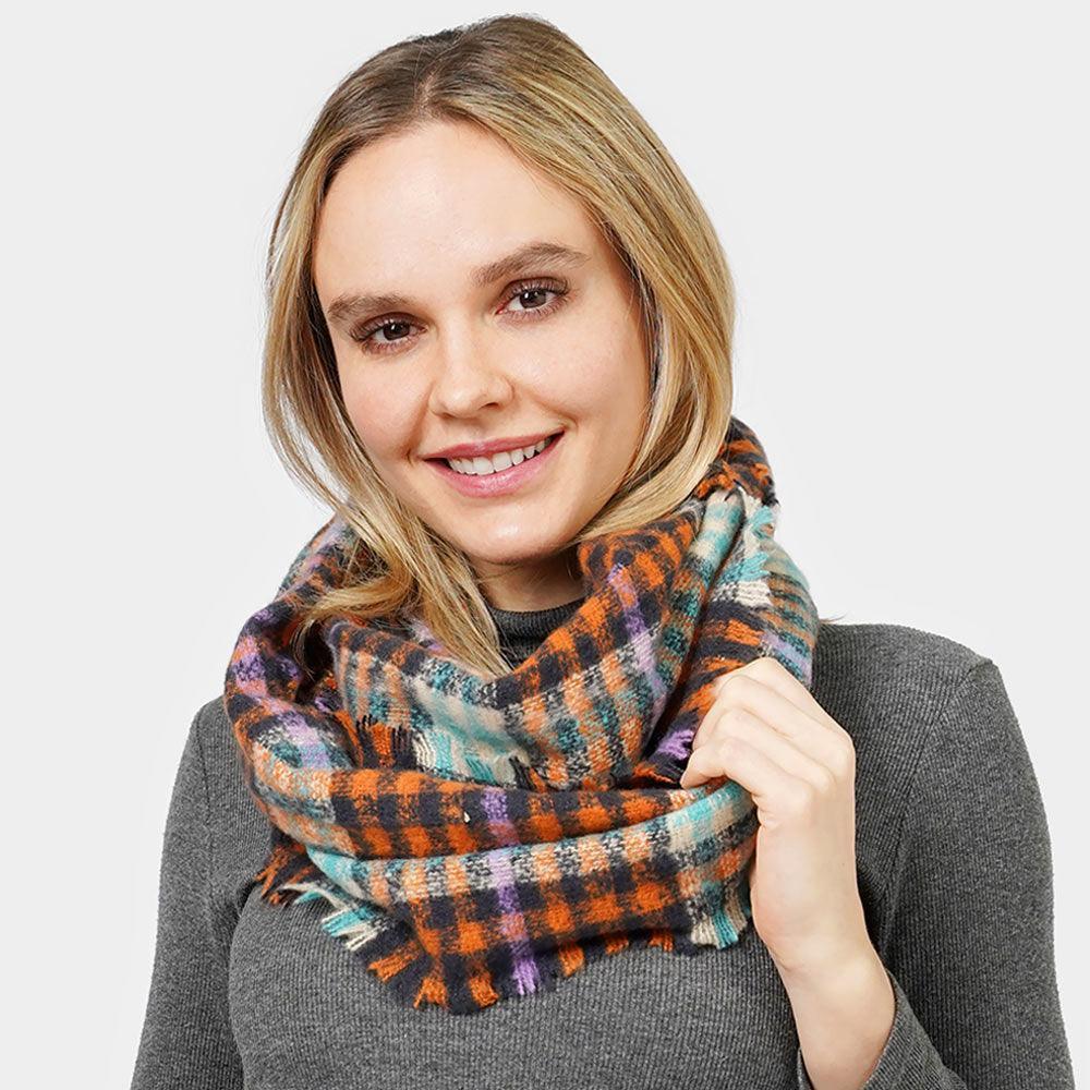 Rust Plaid Check Patterned Infinity Scarf - Jewelry Store by Erik Rayo