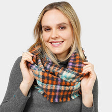 Load image into Gallery viewer, Rust Plaid Check Patterned Infinity Scarf
