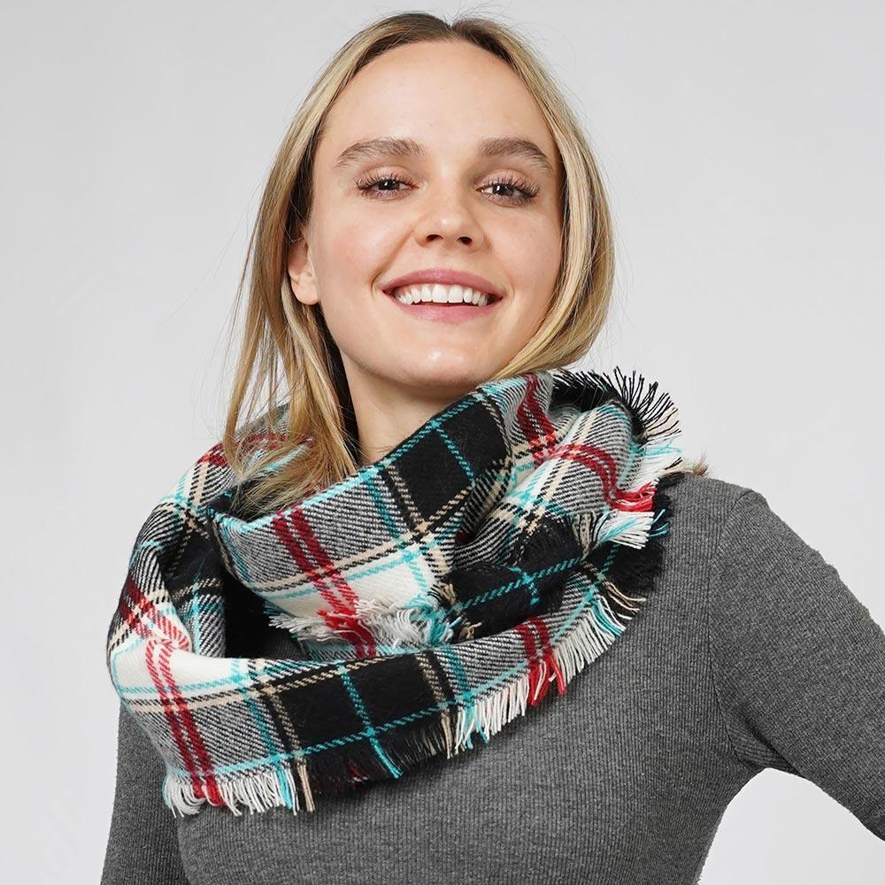 Black Plaid Check Patterned Infinity Scarf - Jewelry Store by Erik Rayo