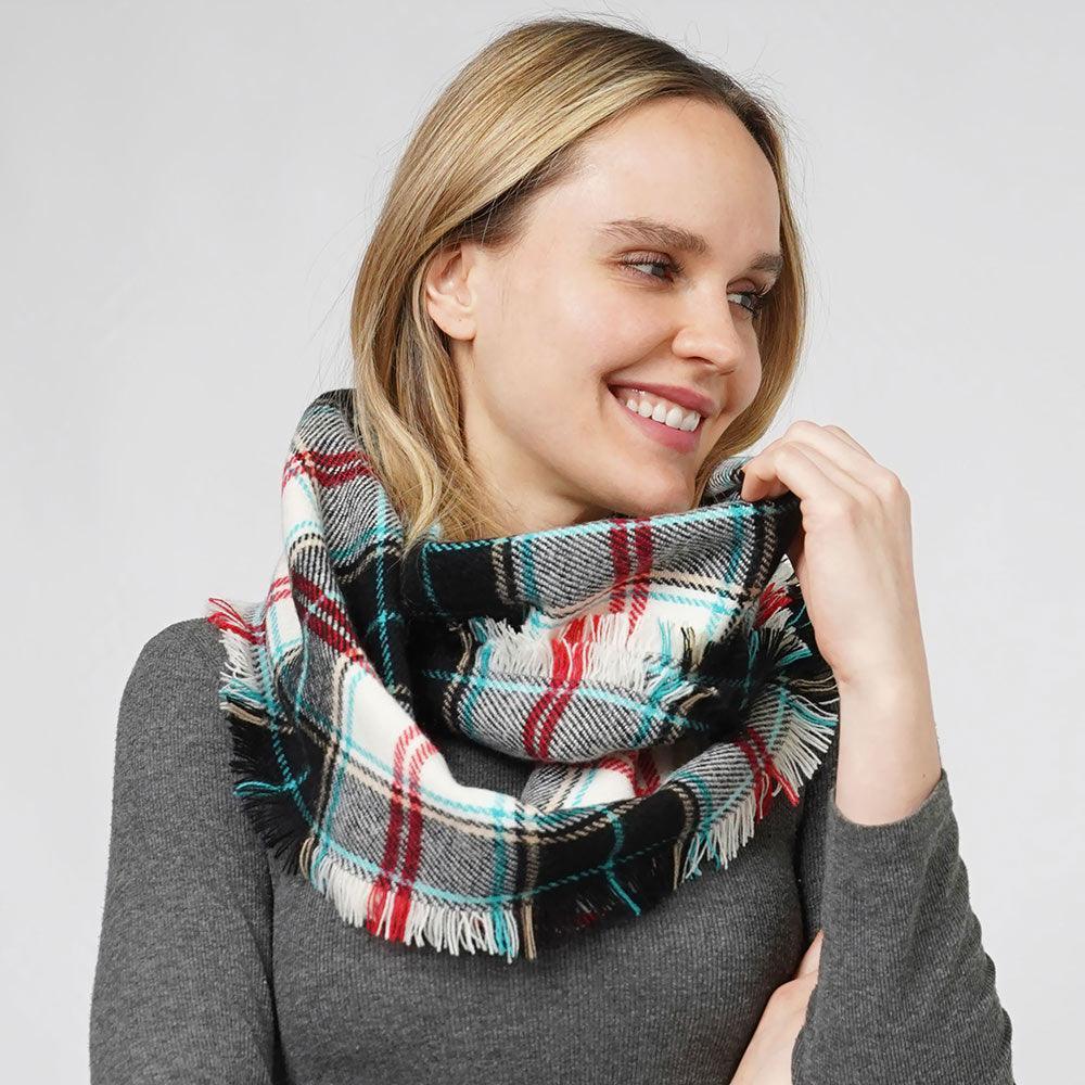 Black Plaid Check Patterned Infinity Scarf - Jewelry Store by Erik Rayo