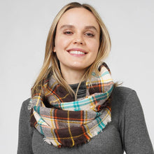 Load image into Gallery viewer, Brown Plaid Check Patterned Infinity Scarf
