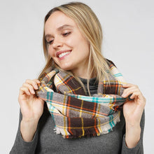 Load image into Gallery viewer, Brown Plaid Check Patterned Infinity Scarf
