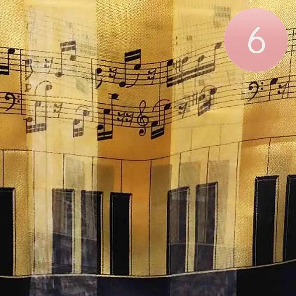 Gold 6PCS - Silk Feel Satin Striped Music Piano Key Pattern Printed scarf - Jewelry Store by Erik Rayo