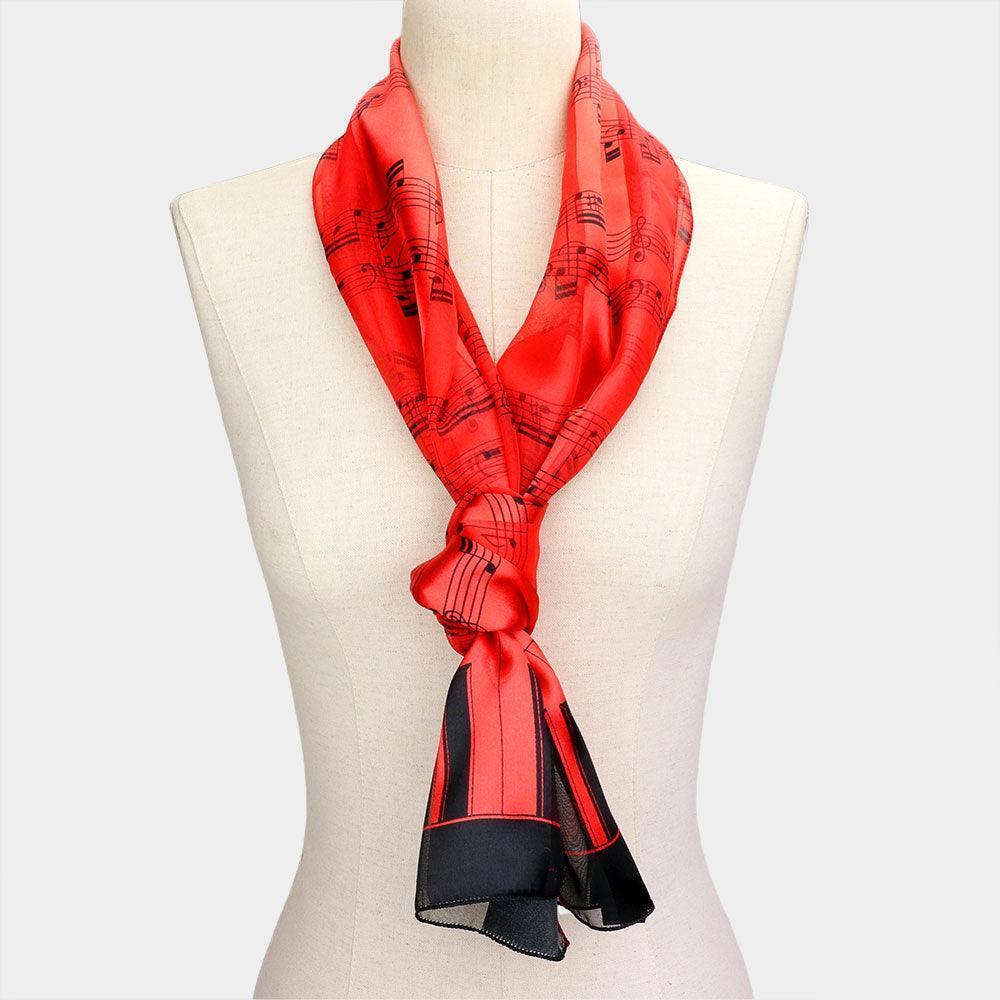 Red 6PCS - Silk Feel Satin Striped Music Piano Key Pattern Printed scarf - Jewelry Store by Erik Rayo