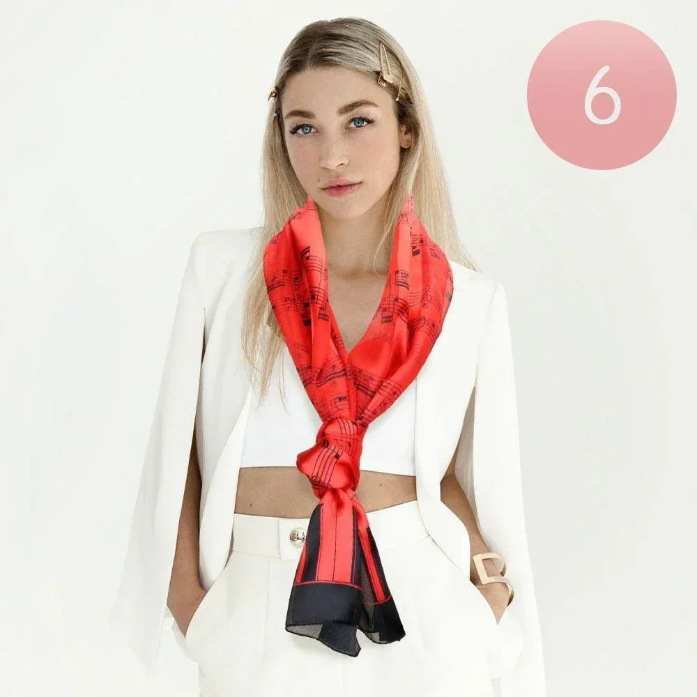 Red 6PCS - Silk Feel Satin Striped Music Piano Key Pattern Printed scarf - Jewelry Store by Erik Rayo