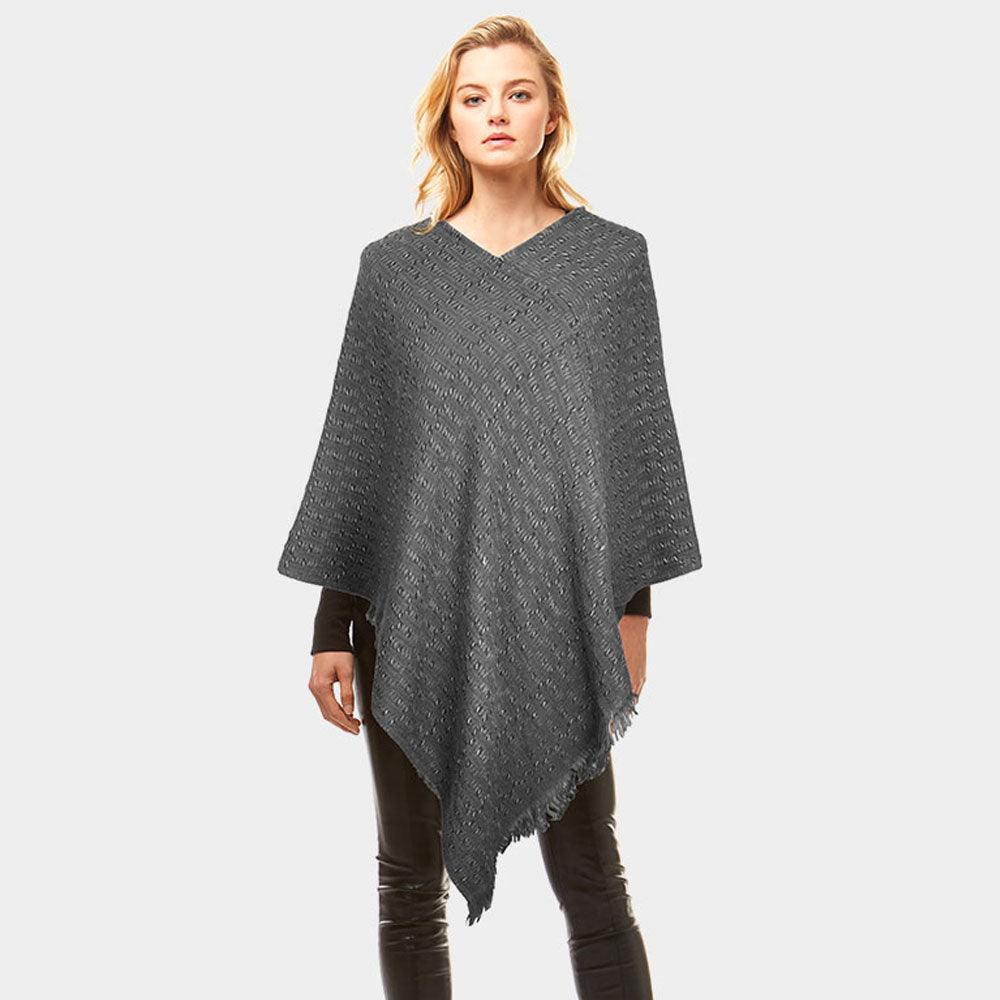 Black Solid Plaid Poncho