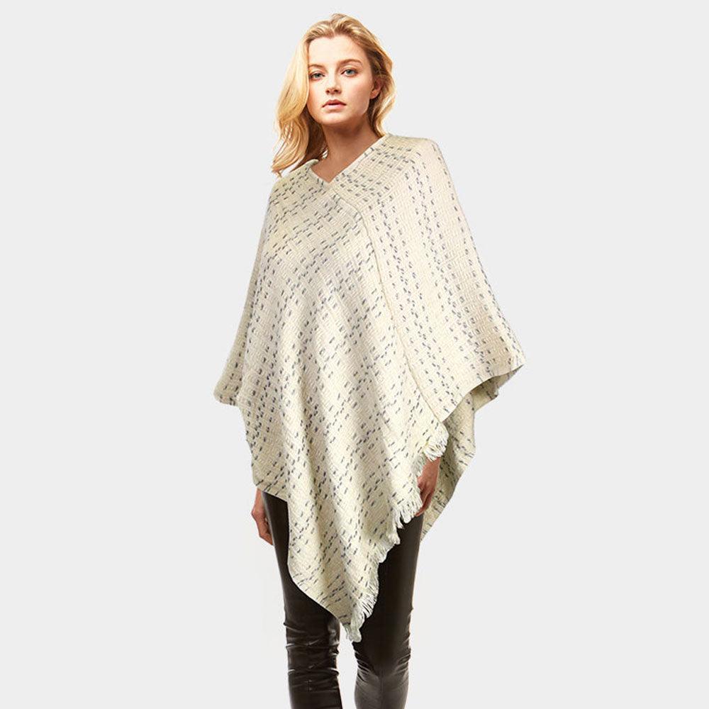 Ivory Solid Plaid Poncho