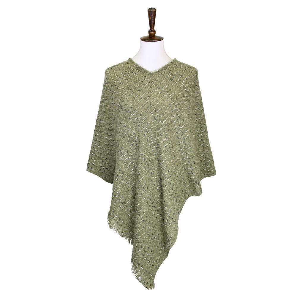 Olive Green Solid Plaid Poncho - Jewelry Store by Erik Rayo