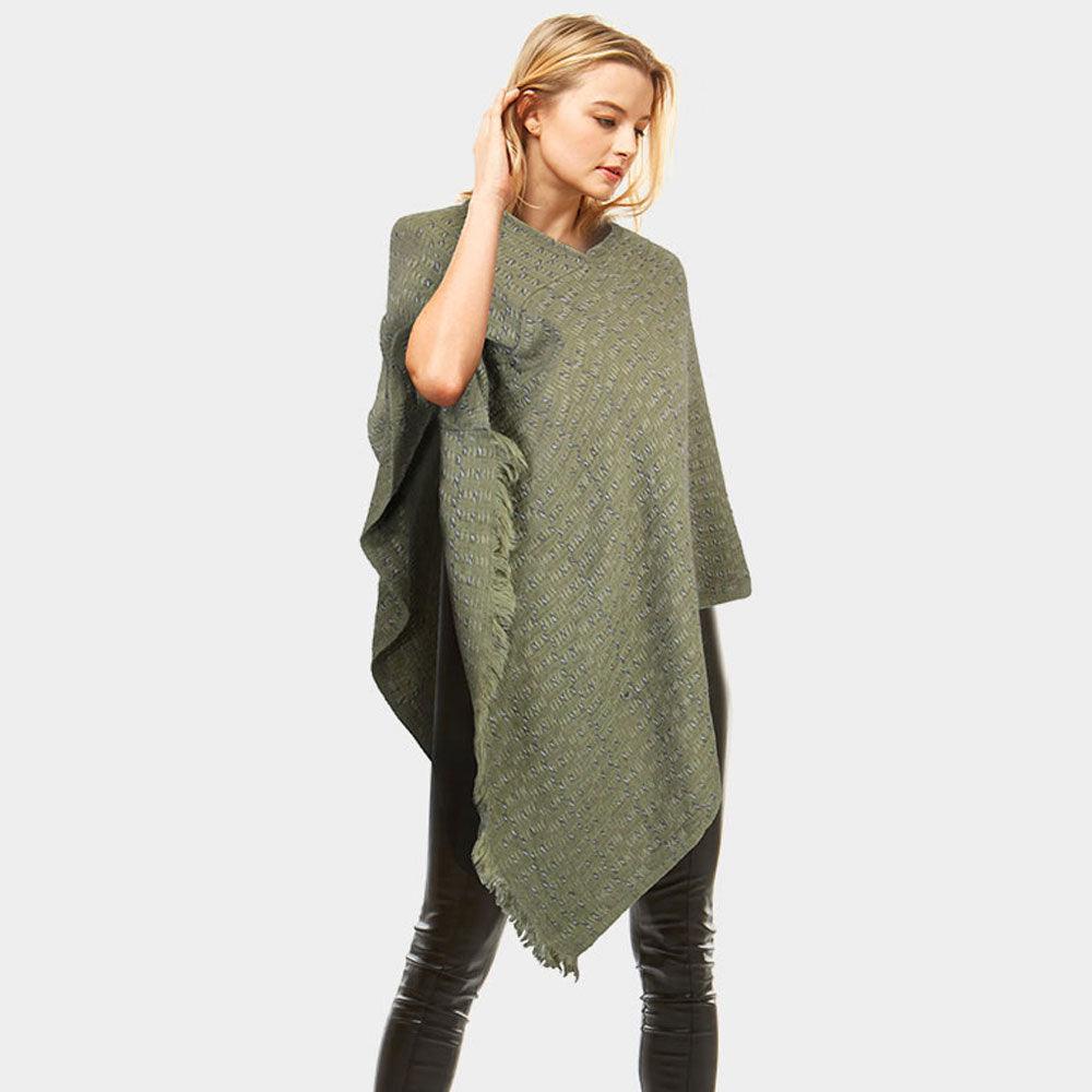 Olive Green Solid Plaid Poncho - Jewelry Store by Erik Rayo