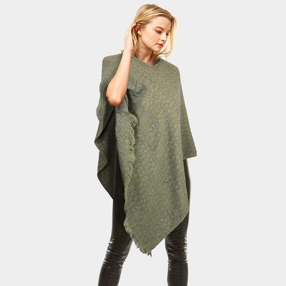 Olive Green Solid Plaid Poncho