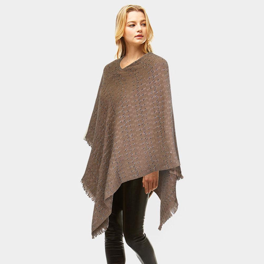 Taupe Solid Plaid Poncho