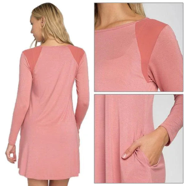 Pink Mesh Shoulder Long Sleeve Dress w/ Pockets - Jewelry Store by Erik Rayo